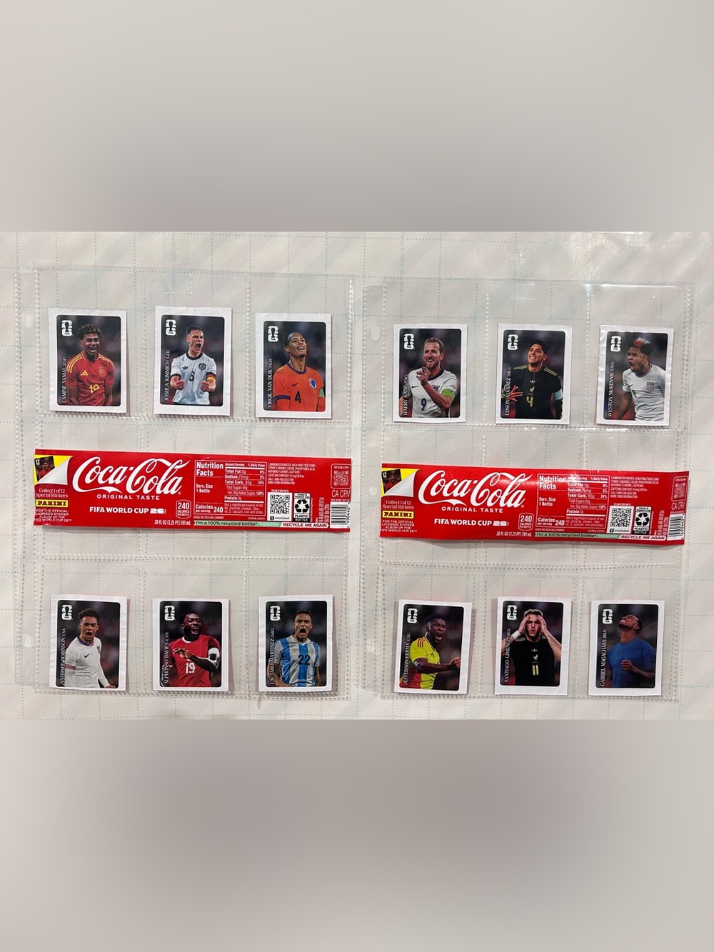 Coca-Cola Panini FIFA World Cup 2026 12 Promo Sticker Set + 2 Bottle Wraps